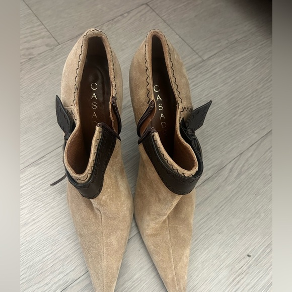 Casadei Heeled Pointed Suede Leather Trim Booties Size 6.5 - Picture 2 of 7
